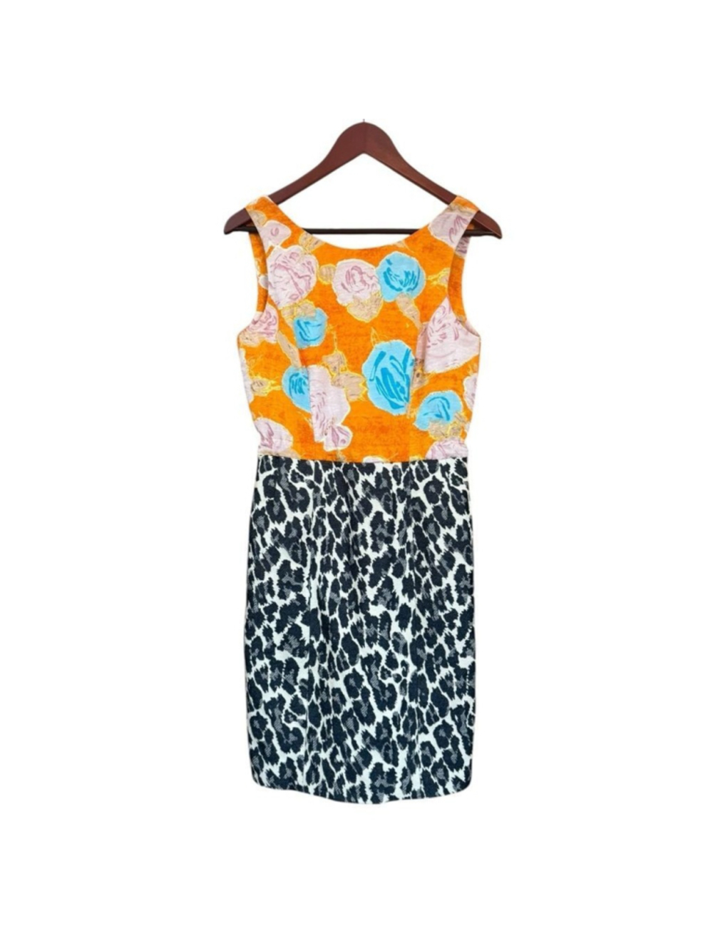 Plenty by Tracy Reese Orange Blue Black Floral Top Animal Print Skirt Dress sz 6